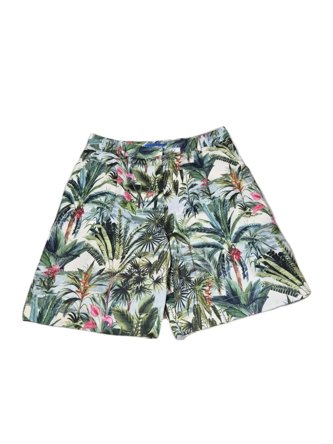 J. Mclaughlin Bermuda Shorts Womens Size 10 Tropical Palms Green Pleated Nwt 64